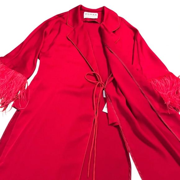 Osman London Red XS Ostrich Feather Trim Robe - Picture 4 of 8